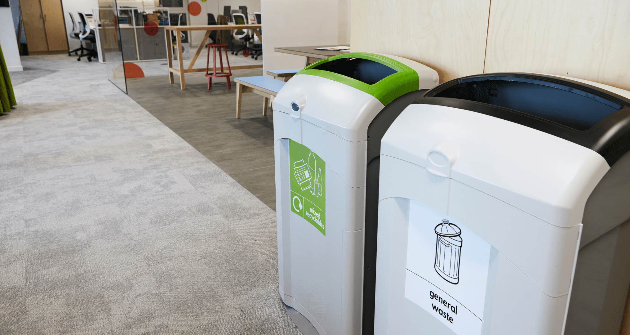 recycling bins in the office
